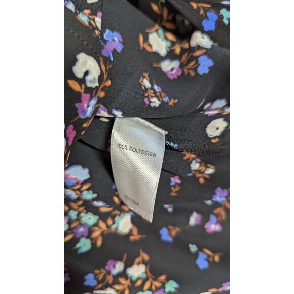 J.Jill Wearable Women Top XS Floral‎ Tunic Chiffon Black Pleated Ribbed Flowy - Picture 6 of 10
